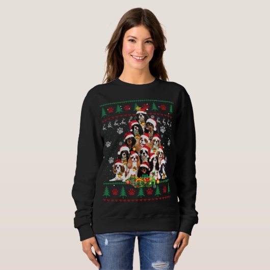 Cavalier King Charles Spaniel kerstboom Ugly Trui (Voorkant volledig)