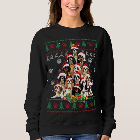 Cavalier King Charles Spaniel kerstboom Ugly Trui (Voorkant)