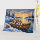Cavalier King Charles Spaniel Kerstboot Kaart (Gele Bloem)