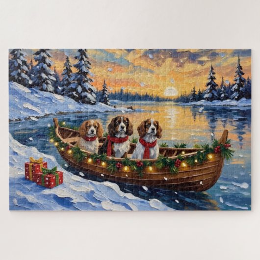 Cavalier King Charles Spaniel Kerstboot Legpuzzel (Horizontaal)