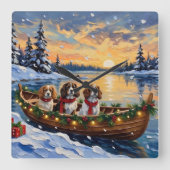 Cavalier King Charles Spaniel Kerstboot Vierkante Klok (Voorkant)