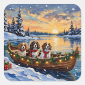 Cavalier King Charles Spaniel Kerstboot Vierkante Sticker (Voorkant)