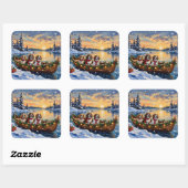 Cavalier King Charles Spaniel Kerstboot Vierkante Sticker (Vel)