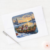 Cavalier King Charles Spaniel Kerstboot Vierkante Sticker (Envelop)