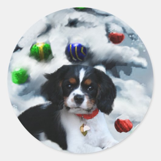 Cavalier King Charles Spaniel kerstcadeaus Ronde Sticker (Voorkant)