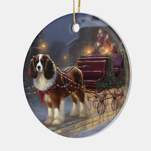 Cavalier King Charles Spaniel Kerstfeest Keramisch Ornament (Links)