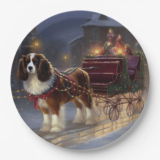 Cavalier King Charles Spaniel Kerstfeest Papieren Bordje (Voorkant)