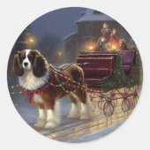 Cavalier King Charles Spaniel Kerstfeest Ronde Sticker (Voorkant)