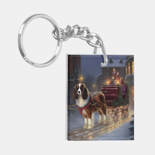 Cavalier King Charles Spaniel Kerstfeest Sleutelhanger (Voorkant Links)