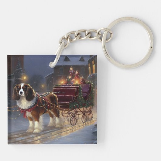 Cavalier King Charles Spaniel Kerstfeest Sleutelhanger (Achterkant)