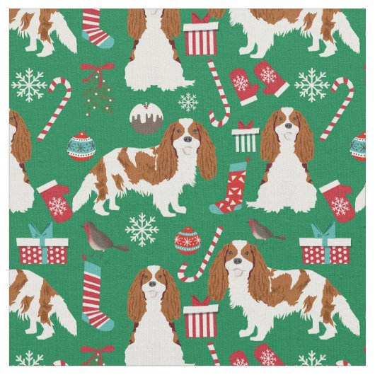 Cavalier King Charles Spaniel kerstgroen Stof (Close Up)