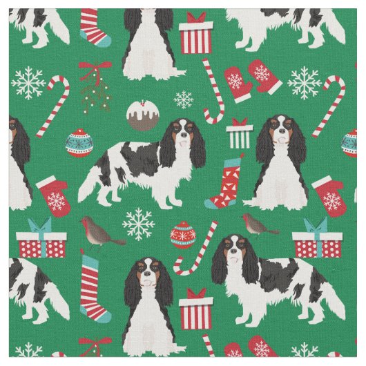 Cavalier King Charles Spaniel kerstgroen Stof (Close Up)
