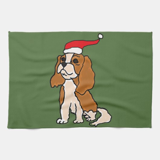 Cavalier King Charles Spaniel kerstkunst Theedoek (Horizontaal)