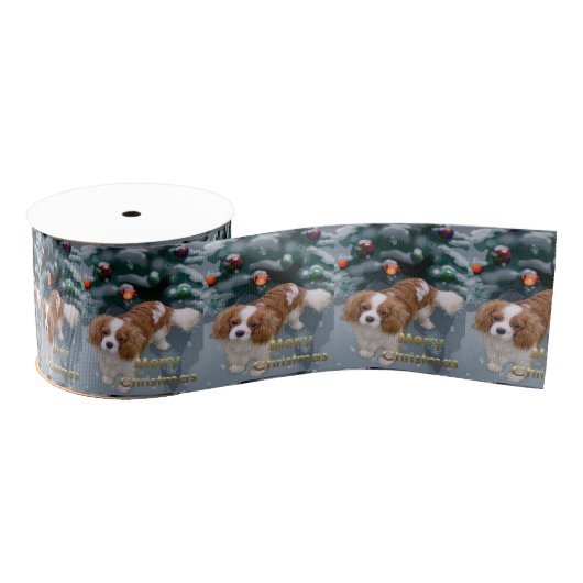 Cavalier King Charles Spaniel Kerstmis Grosgrain Lint (Spoel)