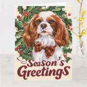 Cavalier King Charles Spaniel Kerstmis Kaart (Gele Bloem)
