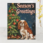 Cavalier King Charles Spaniel Kerstmis Kaart (Gele Bloem)