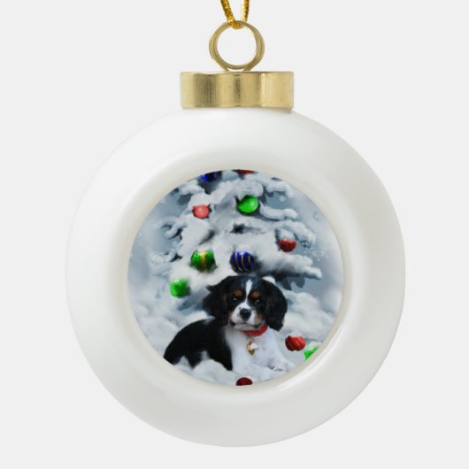 Cavalier King Charles Spaniel Kerstmis Keramische Bal Ornament (Voorkant)