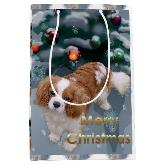Cavalier King Charles Spaniel Kerstmis Medium Cadeauzakje (Voorkant)