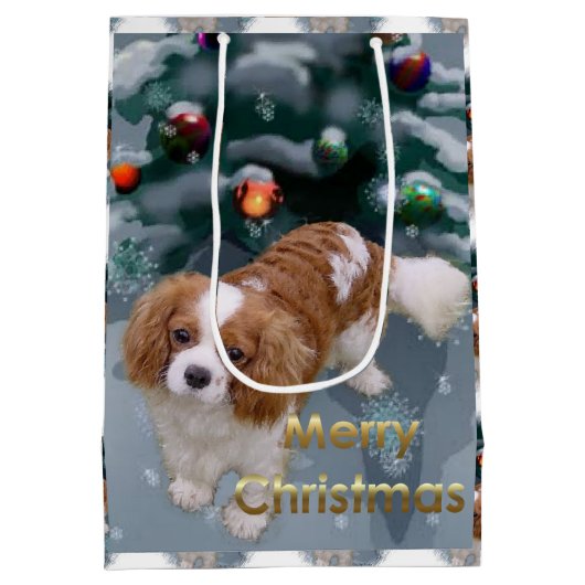 Cavalier King Charles Spaniel Kerstmis Medium Cadeauzakje (Achterkant)