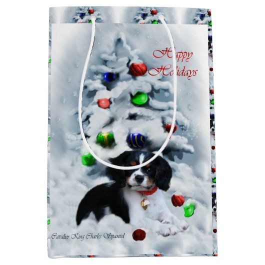 Cavalier King Charles Spaniel Kerstmis Medium Cadeauzakje (Voorkant)