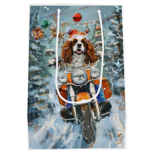 Cavalier King Charles Spaniel Kerstmis Medium Cadeauzakje (Achterkant)