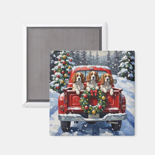 Cavalier King Charles Spaniel Kerstmis Rode Truck Magneet (Voorkant / Achterkant)