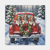 Cavalier King Charles Spaniel Kerstmis Rode Truck Magneet (Voorkant)