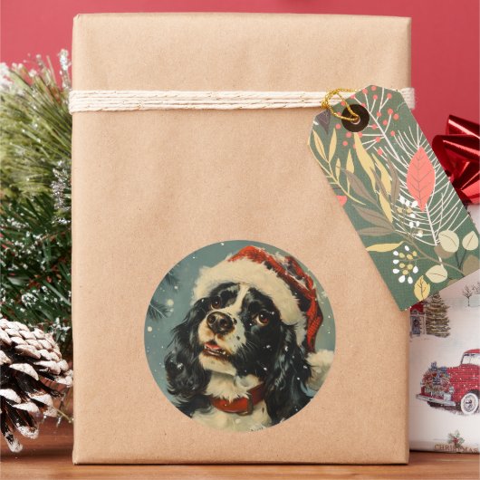 Cavalier King Charles Spaniel Kerstmis Ronde Sticker (Feestdagen)