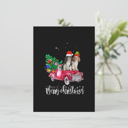 Cavalier King Charles Spaniel Kerstmis Rood Kaart (Staand voorkant)