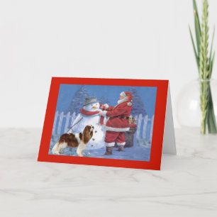 Cavalier King Charles Spaniel Kerstmis Snowman Feestdagen Kaart