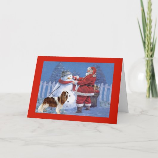 Cavalier King Charles Spaniel Kerstmis Snowman Feestdagen Kaart (Voorkant)