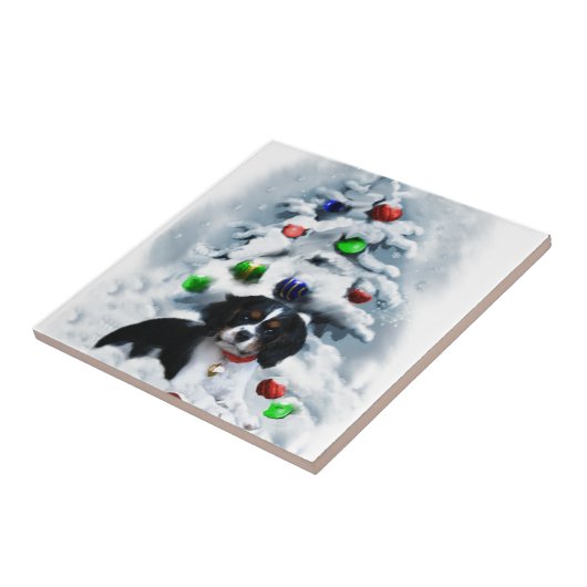 Cavalier King Charles Spaniel Kerstmis Tegeltje (Zijkant)