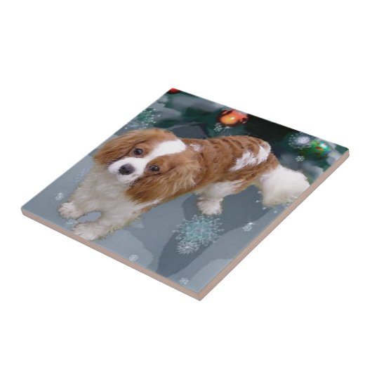 Cavalier King Charles Spaniel Kerstmis Tegeltje (Zijkant)