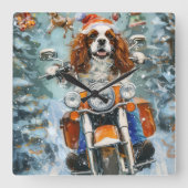 Cavalier King Charles Spaniel Kerstmis Vierkante Klok (Voorkant)