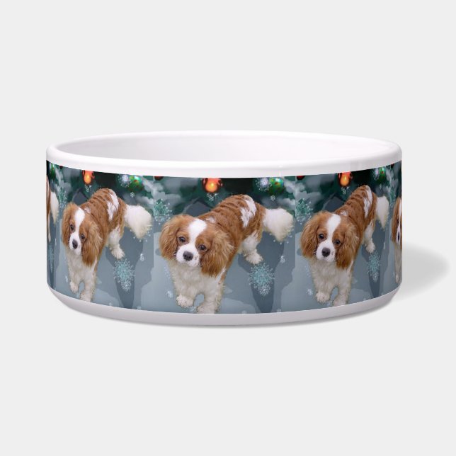 Cavalier King Charles Spaniel Kerstmis Voerbakje (Voorkant)