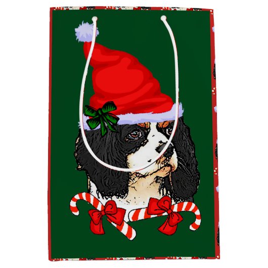 Cavalier King Charles Spaniel Kerstmis Vrolijk Medium Cadeauzakje (Voorkant)