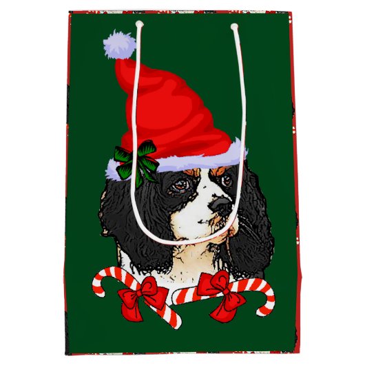 Cavalier King Charles Spaniel Kerstmis Vrolijk Medium Cadeauzakje (Achterkant)