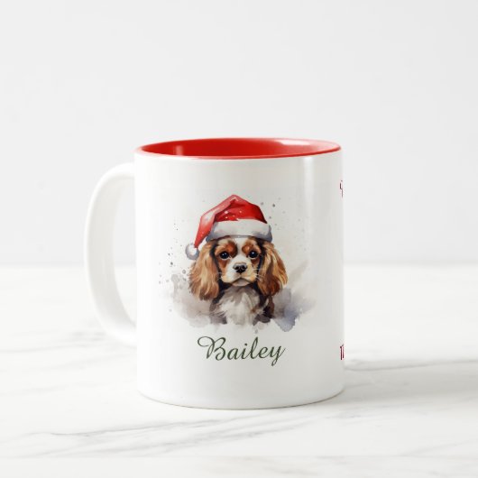 Cavalier King Charles Spaniel kerstMok Tweekleurige Koffiemok (Voorkant links)