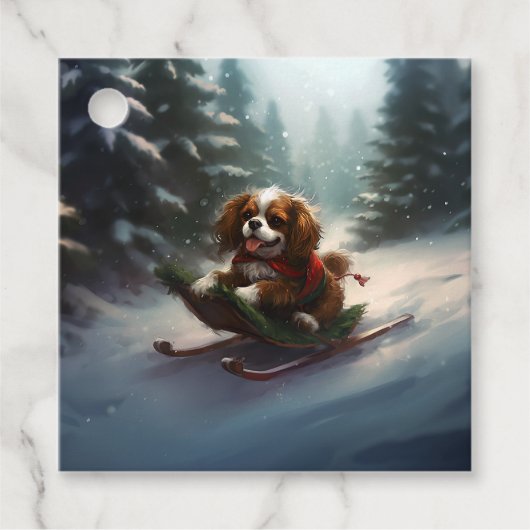 Cavalier King Charles Spaniel  Kerstsneeuw Bedankjes Labels (Voorkant)