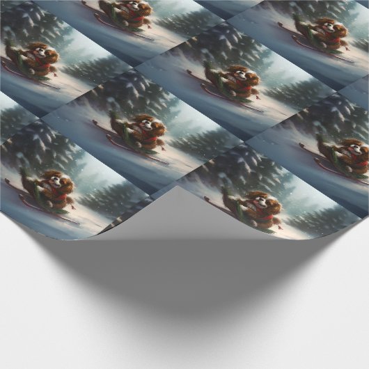 Cavalier King Charles Spaniel Kerstsneeuw Cadeaupapier (Hoek)