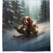 Cavalier King Charles Spaniel Kerstsneeuw Douchegordijn (Voorkant)