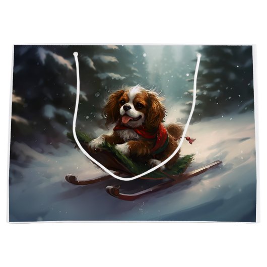 Cavalier King Charles Spaniel Kerstsneeuw Groot Cadeauzakje (Voorkant)