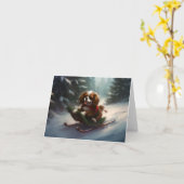 Cavalier King Charles Spaniel Kerstsneeuw Kaart (Gele Bloem)