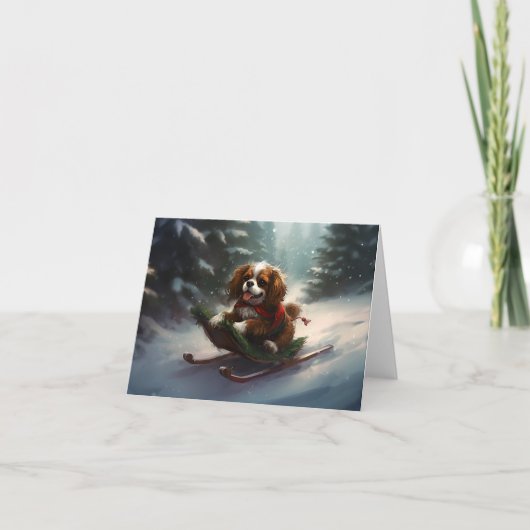 Cavalier King Charles Spaniel Kerstsneeuw Kaart (Voorkant)