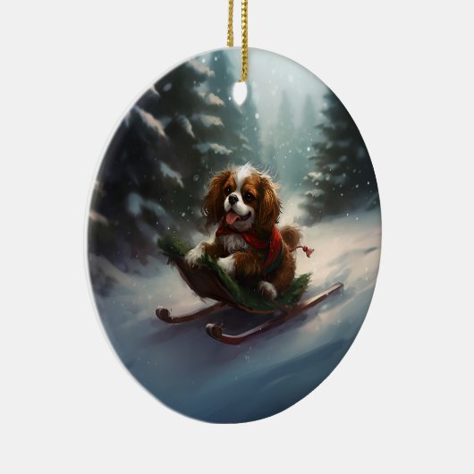 Cavalier King Charles Spaniel Kerstsneeuw Keramisch Ornament (Rechts)