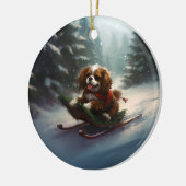 Cavalier King Charles Spaniel Kerstsneeuw Keramisch Ornament (Links)