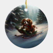 Cavalier King Charles Spaniel Kerstsneeuw Keramisch Ornament (Achterkant)