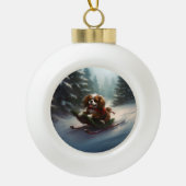 Cavalier King Charles Spaniel Kerstsneeuw Keramische Bal Ornament (Voorkant)