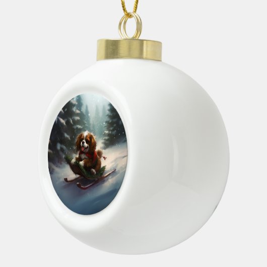 Cavalier King Charles Spaniel Kerstsneeuw Keramische Bal Ornament (Rechts)