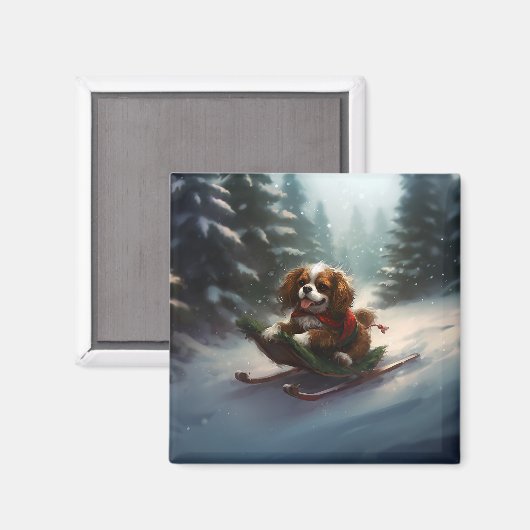 Cavalier King Charles Spaniel Kerstsneeuw Magneet (Voorkant / Achterkant)